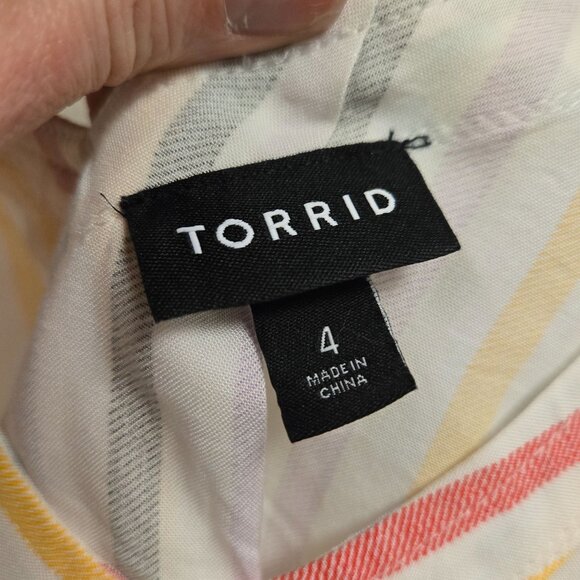 Torrid Challis Pleated Detail Rainbow Striped Sleeveless V-Neck Tank Top 4 - Picture 3 of 7